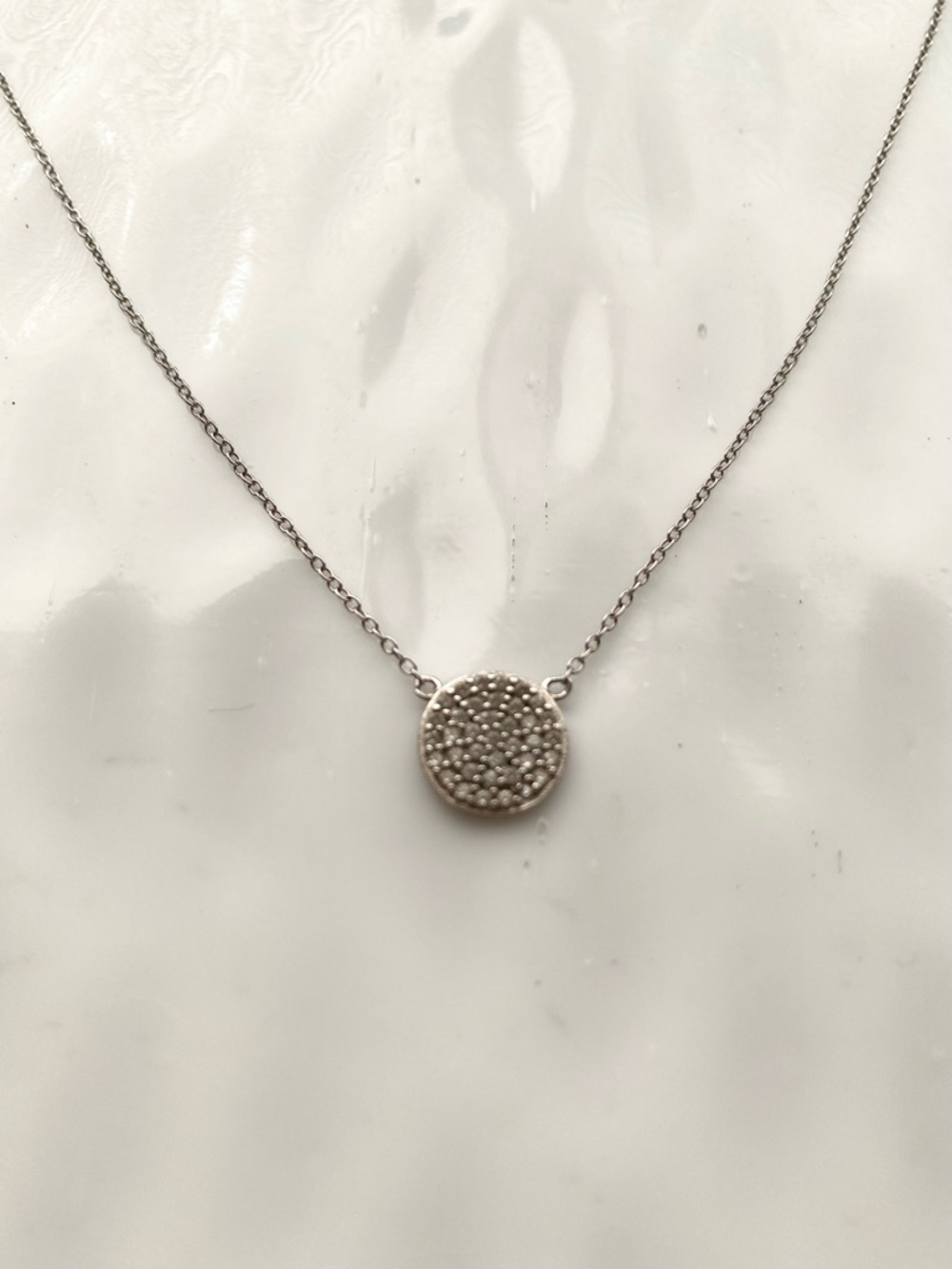 Delicate Sterling Silver and Crystal Disc Necklace 18” inches long - Picture 3 of 5